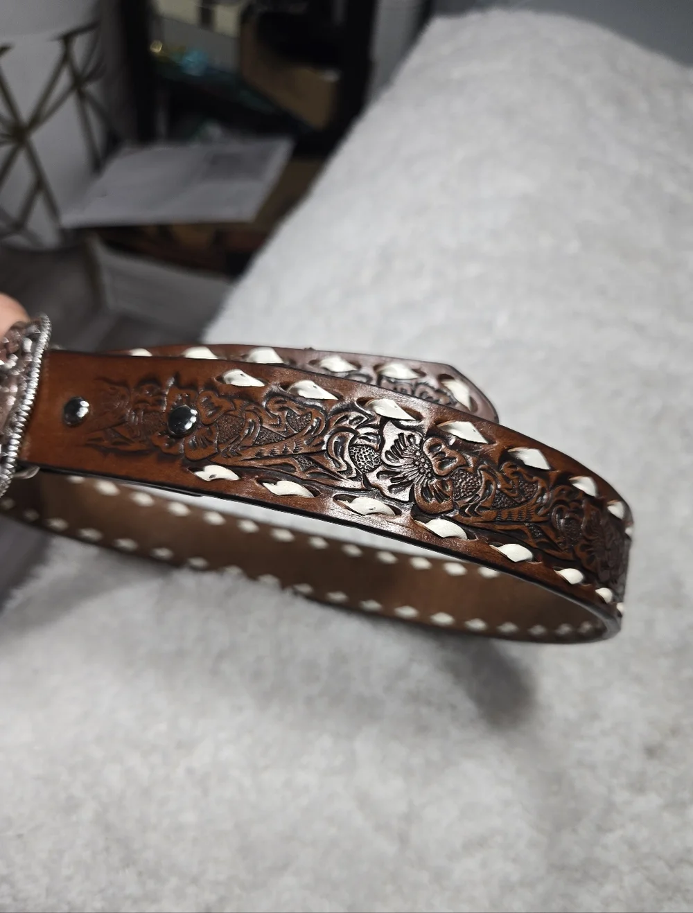 Nocona Boys Floral Embossed Belt with Buckle Brown Sz 24